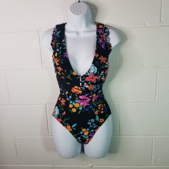 Skinnydippers Miraclesuit baby kiss cinch ruffle dark floral one piece swimsuit - Picture 4 of 11